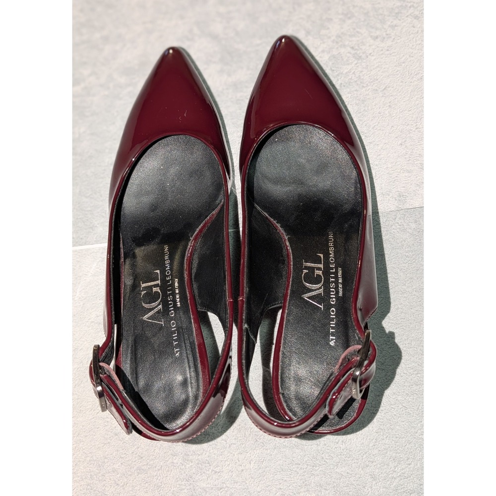 AGL Attilio Giusti Leombruni Burgundy Patent Leather Slingback Block Heels EU 38 - Picture 6 of 12